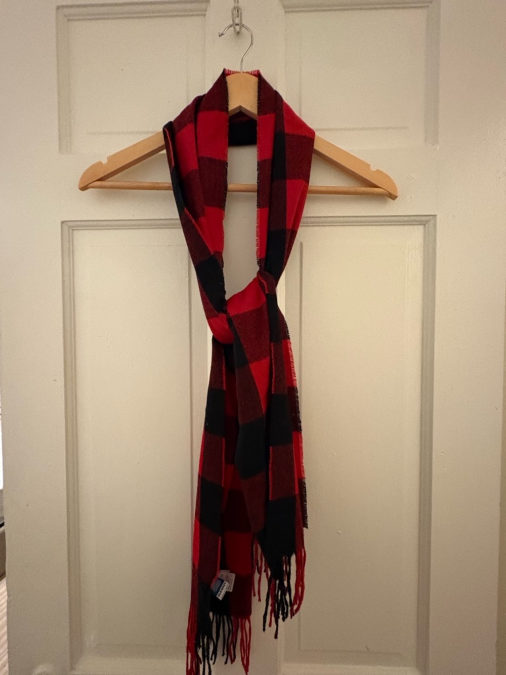 Red and Black Plaid Fringe Scarf